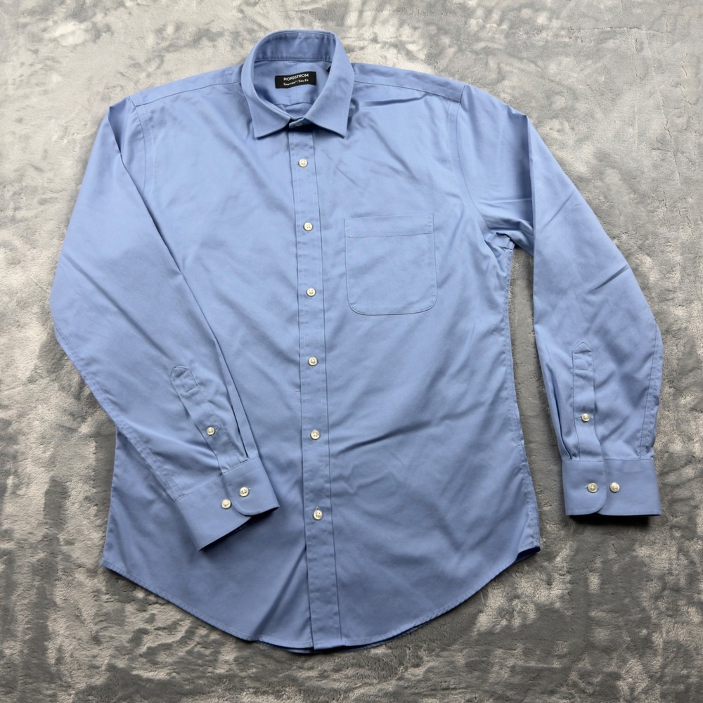 Nordstrom Smartcare Trim Fit Dress Shirt Blue 100% Pima Cotton 15 32/33 Mens
